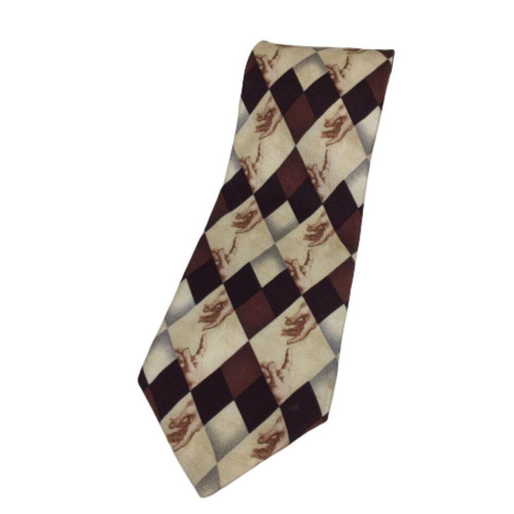 Vintage RM Style Cream Brown Michaelangelo Creation of Adam Tie